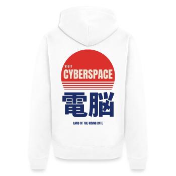 Besuchen Sie Cyberspace Land Of The Rising Byte - Unisex Premium Bio Zip Hoodie - Weiß - Hinten - Thijin (182cm)