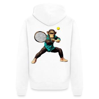 Tennis Schimpanse Affen - Unisex Premium Bio Zip Hoodie - Weiß - Hinten - Thijin (182cm)