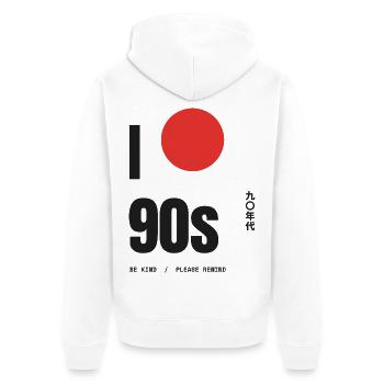 I Love The 90s Red Sun Be Kind Spul zurück - Unisex Premium Bio Zip Hoodie - Weiß - Hinten - Thijin (182cm)