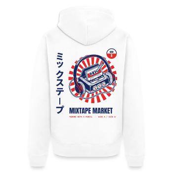 Mixtape Market Kassette mit einem Bleistift zurückspulen - Unisex Premium Bio Zip Hoodie - Weiß - Hinten - Thijin (182cm)