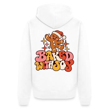 Baked with Joy Lebkuchenmann Weihnachten Retro - Unisex Premium Bio Zip Hoodie - Weiß - Hinten - Thijin (182cm)
