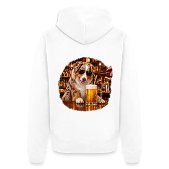 Australian Shepherd Trinken – Aussie Hundeliebhaber - Unisex Premium Bio Zip Hoodie - Weiß - Hinten - Thijin (182cm)