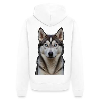 Eisblauer Husky Blick - Unisex Premium Bio Zip Hoodie - Weiß - Hinten - Thijin (182cm)