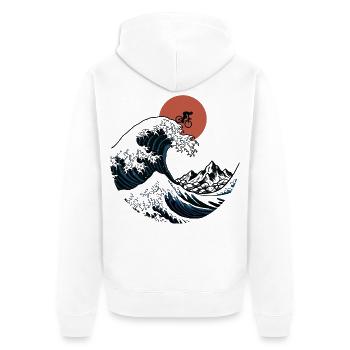 Japanische Ukiyo-e Gravel Bike Wave Art - Unisex Premium Bio Zip Hoodie - Weiß - Hinten - Thijin (182cm)