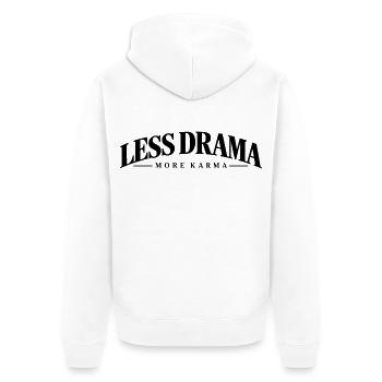 Less Drama More Karma – Minimalist Statement - Unisex Premium Bio Zip Hoodie - Weiß - Hinten - Thijin (182cm)
