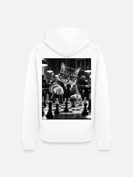 Katze Schachspieler Retro Design - Unisex Premium Bio Zip Hoodie - Weiß