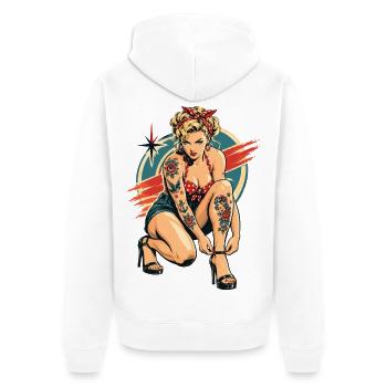 Rockabilly Pin-Up: Old School Tattoo Style - Unisex Premium Bio Zip Hoodie - Weiß - Hinten - Thijin (182cm)
