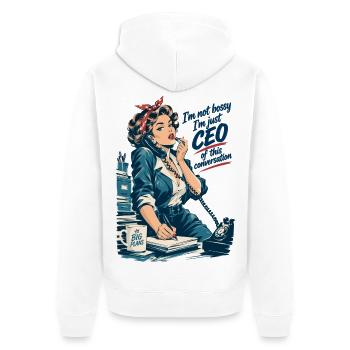 Retro Chefin: CEO of this conversation - Unisex Premium Bio Zip Hoodie - Weiß - Hinten - Thijin (182cm)