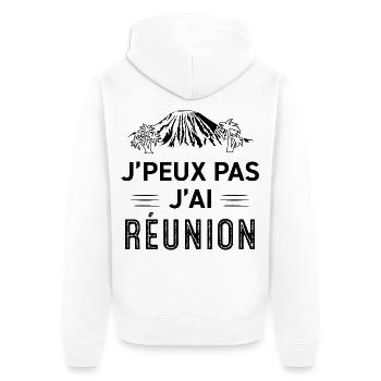 J peut pas j ai reunion t-shirt cadeau humor - Unisex Premium Bio Zip Hoodie - Weiß - Hinten - Thijin (182cm)