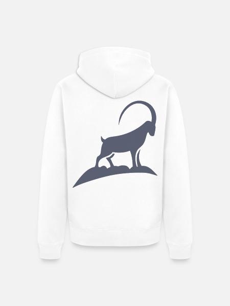 Steinbock Silhouette auf Felsen - Unisex Premium Bio Zip Hoodie - Weiß