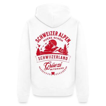 Schweizer Alpen Huere Schön Grüezi Schwiizerland - Unisex Premium Bio Zip Hoodie - Weiß - Hinten - Thijin (182cm)