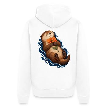 Kontemplativer Otter mit Orangenblume - Unisex Premium Bio Zip Hoodie - Weiß - Hinten - Thijin (182cm)
