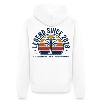 Legende seit 2026 Ruhestand Palmen - Unisex Premium Bio Zip Hoodie - Weiß - Hinten - Thijin (182cm)
