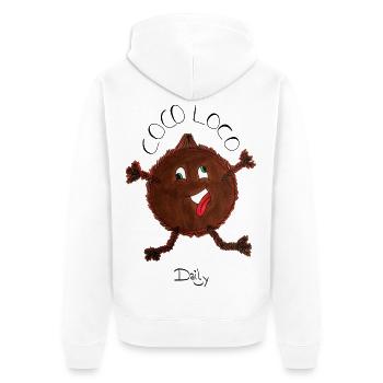 CocoLoco – verrückte Kokosnuss - Unisex Premium Bio Zip Hoodie - Weiß - Hinten - Thijin (182cm)