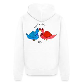 LoveBirds – verliebte Vögel mit Herz - Unisex Premium Bio Zip Hoodie - Weiß - Hinten - Thijin (182cm)