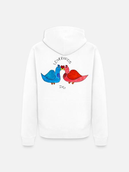 LoveBirds – verliebte Vögel mit Herz - Unisex Premium Bio Zip Hoodie - Weiß