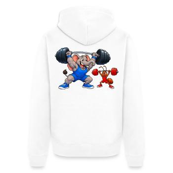 Elefant gegen Ameise – Lustiges Gewichtheben - Unisex Premium Bio Zip Hoodie - Weiß - Hinten - Thijin (182cm)
