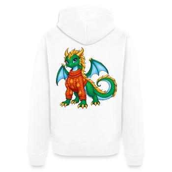 Süßes grünes Drachenmädchen im Herbstpullover - Unisex Premium Bio Zip Hoodie - Weiß - Hinten - Thijin (182cm)