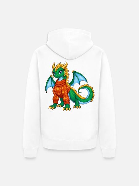 Süßes grünes Drachenmädchen im Herbstpullover - Unisex Premium Bio Zip Hoodie - Weiß