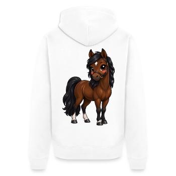 Kawaii Oldenburger – Süßes Warmblutpferd - Unisex Premium Bio Zip Hoodie - Weiß - Hinten - Thijin (182cm)