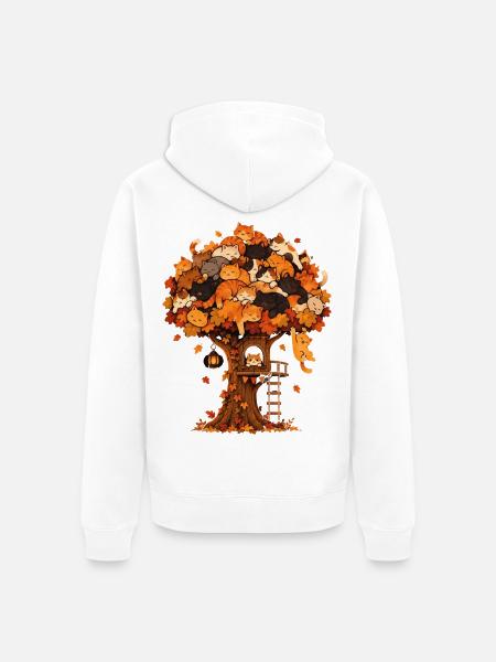 Katzenbaum Herbsttraum - Unisex Premium Bio Zip Hoodie - Weiß