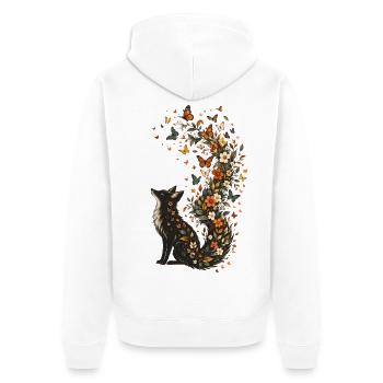Blütenfuchs mit Schmetterlingsschweif - Unisex Premium Bio Zip Hoodie - Weiß - Hinten - Thijin (182cm)