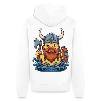 Viking-Ente mit Axt und Wellen - Unisex Premium Bio Zip Hoodie - Weiß - Hinten - Thijin (182cm)