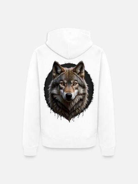 Wolfsblick Digitalporträt - Unisex Premium Bio Zip Hoodie - Weiß