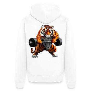 starker Tiger - Unisex Premium Bio Zip Hoodie - Weiß - Hinten - Thijin (182cm)