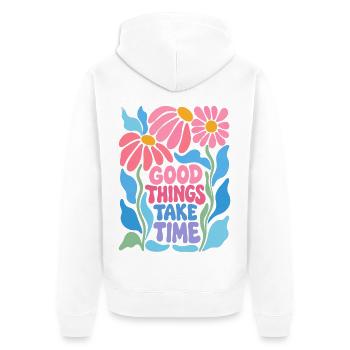 Gute Dinge brauchen Zeit - Unisex Premium Bio Zip Hoodie - Weiß - Hinten - Thijin (182cm)