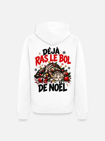 Blasé-Katzen-Weihnachten mit Girlanden - Unisex Premium Bio Zip Hoodie - Weiß