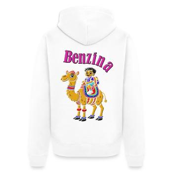 Ironisches T-Shirt teures Benzin – In der Schule in Kameras - Unisex Premium Bio Zip Hoodie - Weiß - Hinten - Thijin (182cm)