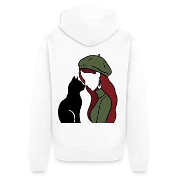 ragazza_rossa_con_basco_verde_con_gatto_nero - Unisex Premium Bio Zip Hoodie - Weiß - Hinten - Thijin (182cm)