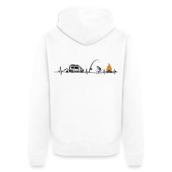 Camping und Angeln - Unisex Premium Bio Zip Hoodie - Weiß - Hinten - Thijin (182cm)