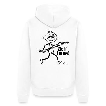 „Zieh Leine“ minimalistisches Motiv mit Strichel. - Unisex Premium Bio Zip Hoodie - Weiß - Hinten - Thijin (182cm)