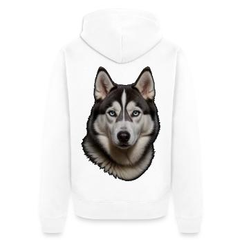 Husky  Porträt - Unisex Premium Bio Zip Hoodie - Weiß - Hinten - Thijin (182cm)