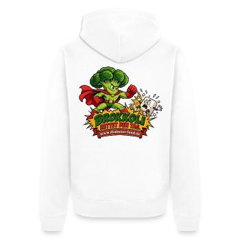 Brokkoli Superheld rettet den Tag - Unisex Premium Bio Zip Hoodie - Weiß - Hinten - Thijin (182cm)