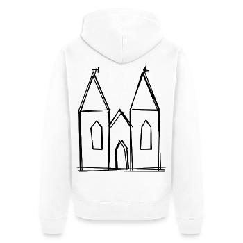 Kölner Dom handgezeichnet - Unisex Premium Bio Zip Hoodie - Weiß - Hinten - Thijin (182cm)