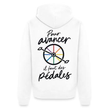 Um voranzukommen: farbige Pedale - Unisex Premium Bio Zip Hoodie - Weiß - Hinten - Thijin (182cm)