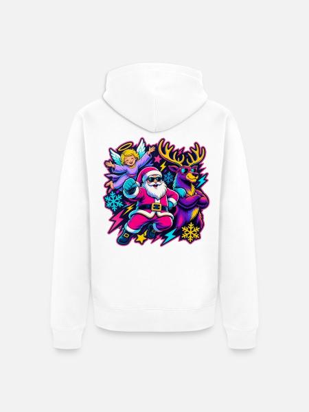 Neon-Weihnachtsabenteuer mit Santa und Elch - Unisex Premium Bio Zip Hoodie - Weiß