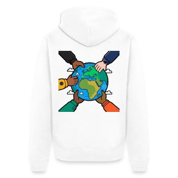 Hände vereint für den Planeten - Unisex Premium Bio Zip Hoodie - Weiß - Hinten - Thijin (182cm)