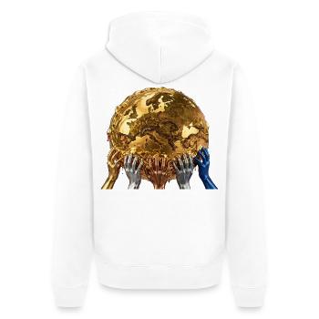 Goldene Erde zwischen verbundenen Händen - Unisex Premium Bio Zip Hoodie - Weiß - Hinten - Thijin (182cm)
