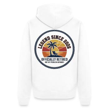 Legende seit 2026 – offiziell pensioniert - Unisex Premium Bio Zip Hoodie - Weiß - Hinten - Thijin (182cm)