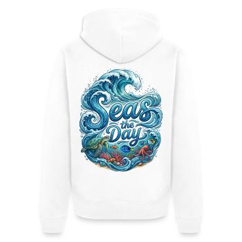 Sea the Day – Meereswellen und Meerestiere Design - Unisex Premium Bio Zip Hoodie - Weiß - Hinten - Thijin (182cm)