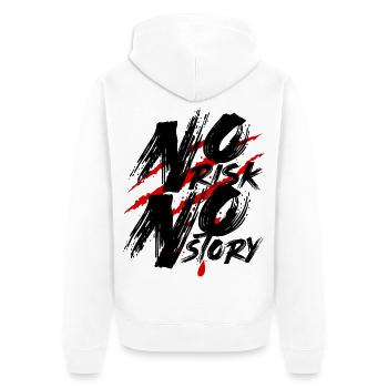 No Risk No Story – Mut Risiko Motivation Spruch - Unisex Premium Bio Zip Hoodie - Weiß - Hinten - Thijin (182cm)