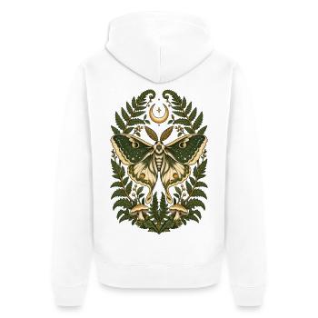 Nachtfalter mit Farn und Mond - Unisex Premium Bio Zip Hoodie - Weiß - Hinten - Thijin (182cm)