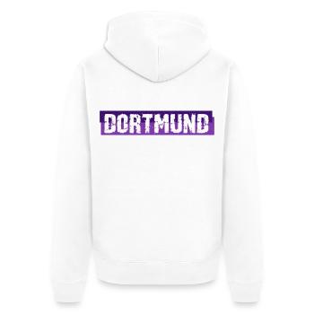 Dortmund - Grunge - Schriftzug - Deutschland - Unisex Premium Bio Zip Hoodie - Weiß - Hinten - Thijin (182cm)