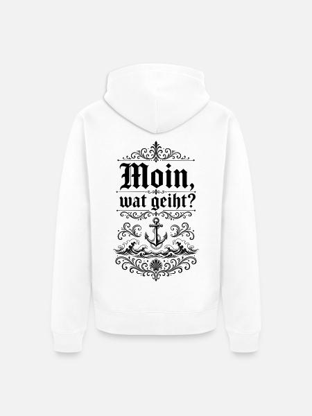 Moin, wat geiht? – Plattdeutsch Shirt - Unisex Premium Bio Zip Hoodie - Weiß