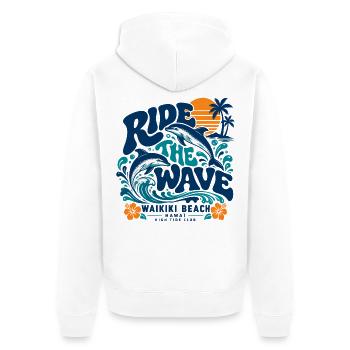 Die Waikiki-Welle surfen - Unisex Premium Bio Zip Hoodie - Weiß - Hinten - Thijin (182cm)