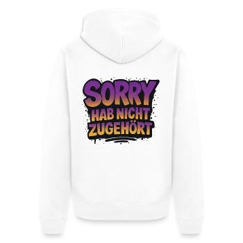 Sorry hab nicht zugehört lustiger Spruch - Unisex Premium Bio Zip Hoodie - Weiß - Hinten - Thijin (182cm)